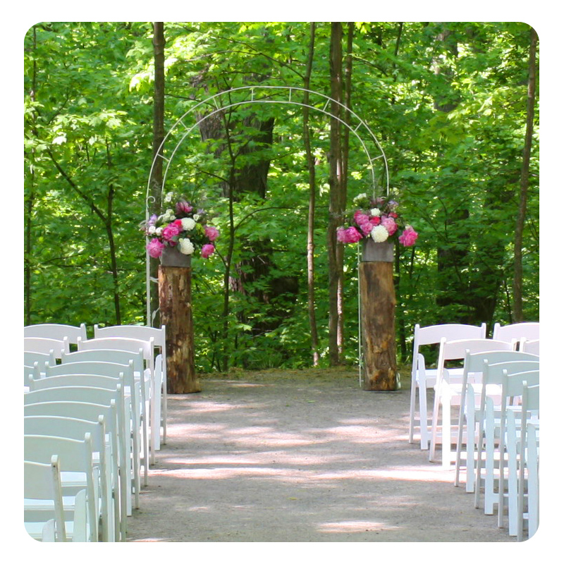 wedding setup in Cathedral of Trees at Kortright Centre