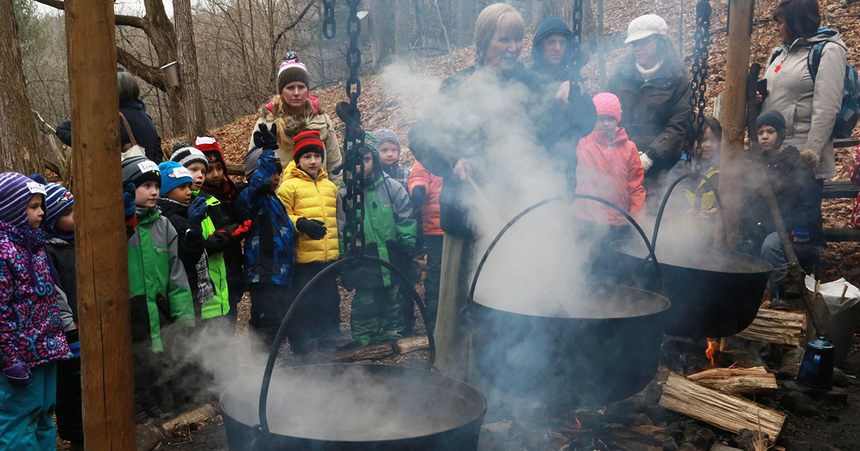 school children visit Kortright Centre maple syrup festival