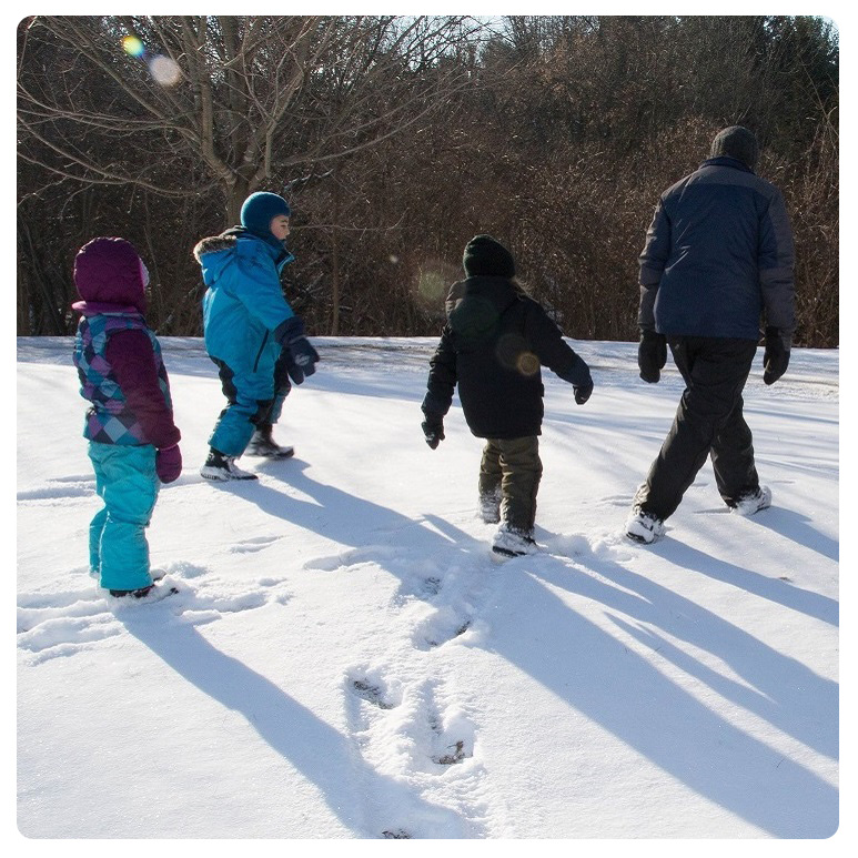 students enjoy outdoor adventure in the snow at a winter camp at Kortright Centre